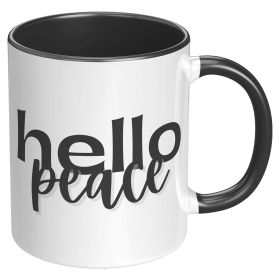 Coffee Cup, Accent Ceramic Mug 11oz, Hello Peace Black